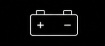 White outline of a car battery with plus and minus signs on a black background, indicating battery or electrical power.