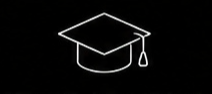White outline of a hat with a tassel on a solid black background.