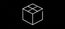 A simple white outline of a cube is centred on a black background, with lines dividing the top face into four smaller squares.