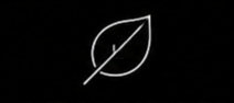 A simple white outline of a leaf with a diagonal line through it on a black background.