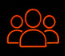 Orange neon outline of three people, with one larger figure in front and two smaller figures behind, on a black background.